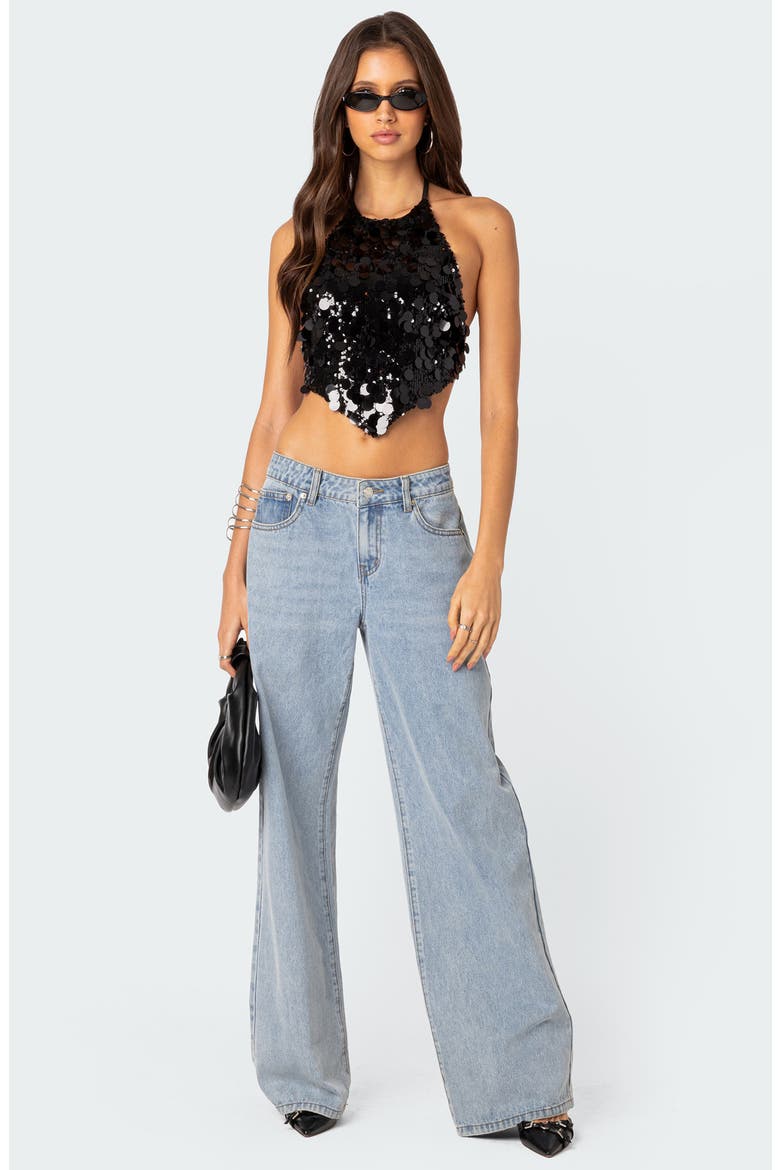 Caelia Sequin Halter Crop Top, Alternate, color, BLACK
