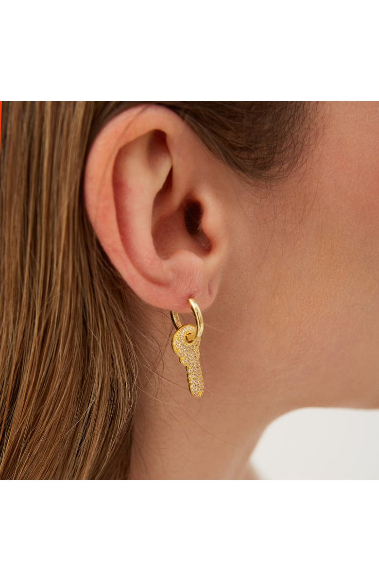 Spero London Key Gold Color Hoop Sterling Silver Earring, Alternate, color, Gold