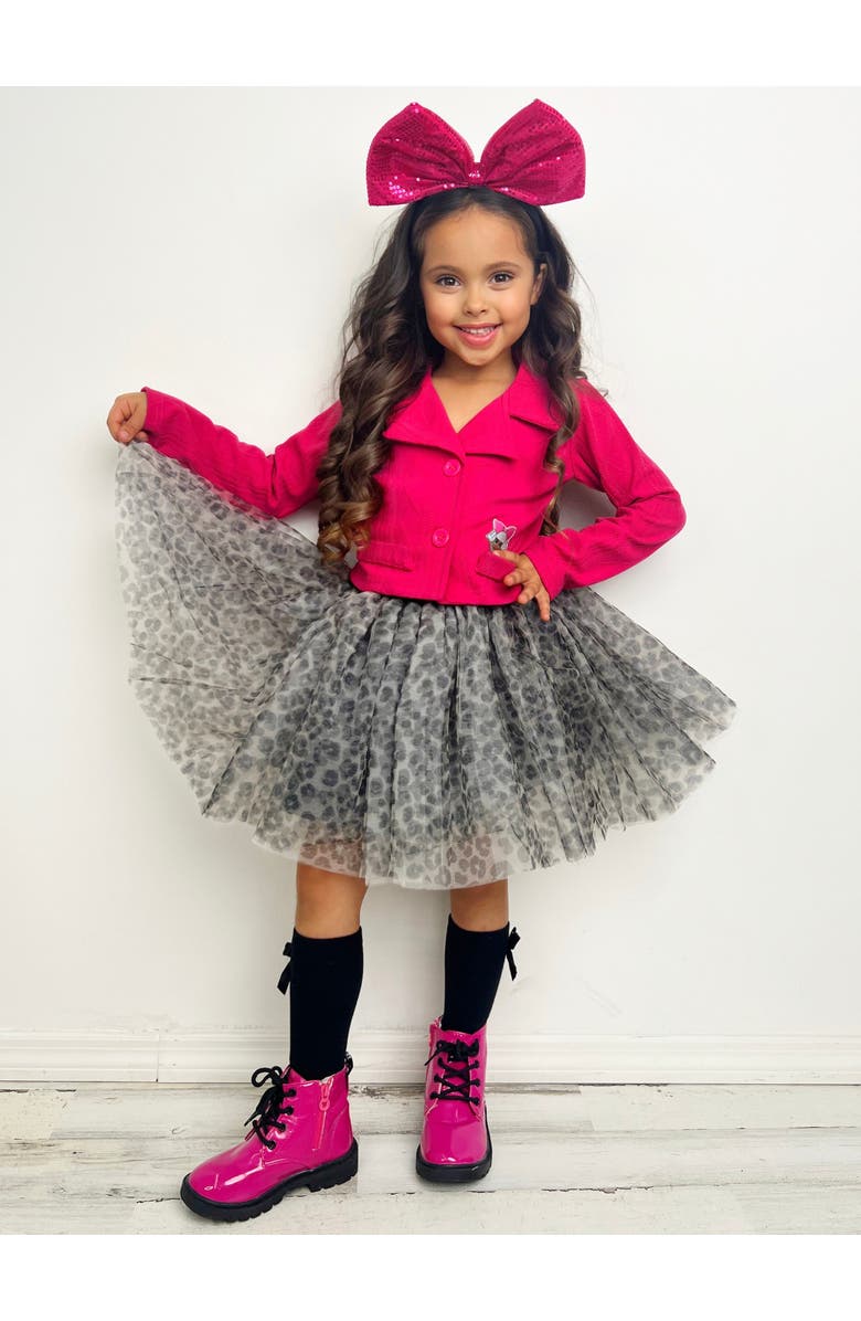 Mia Belle Girls Girls L.O.L. SURPRISE! Diva Tweed Blazer and Leopard Tutu Skirt Set, Alternate, color, Fuchsia