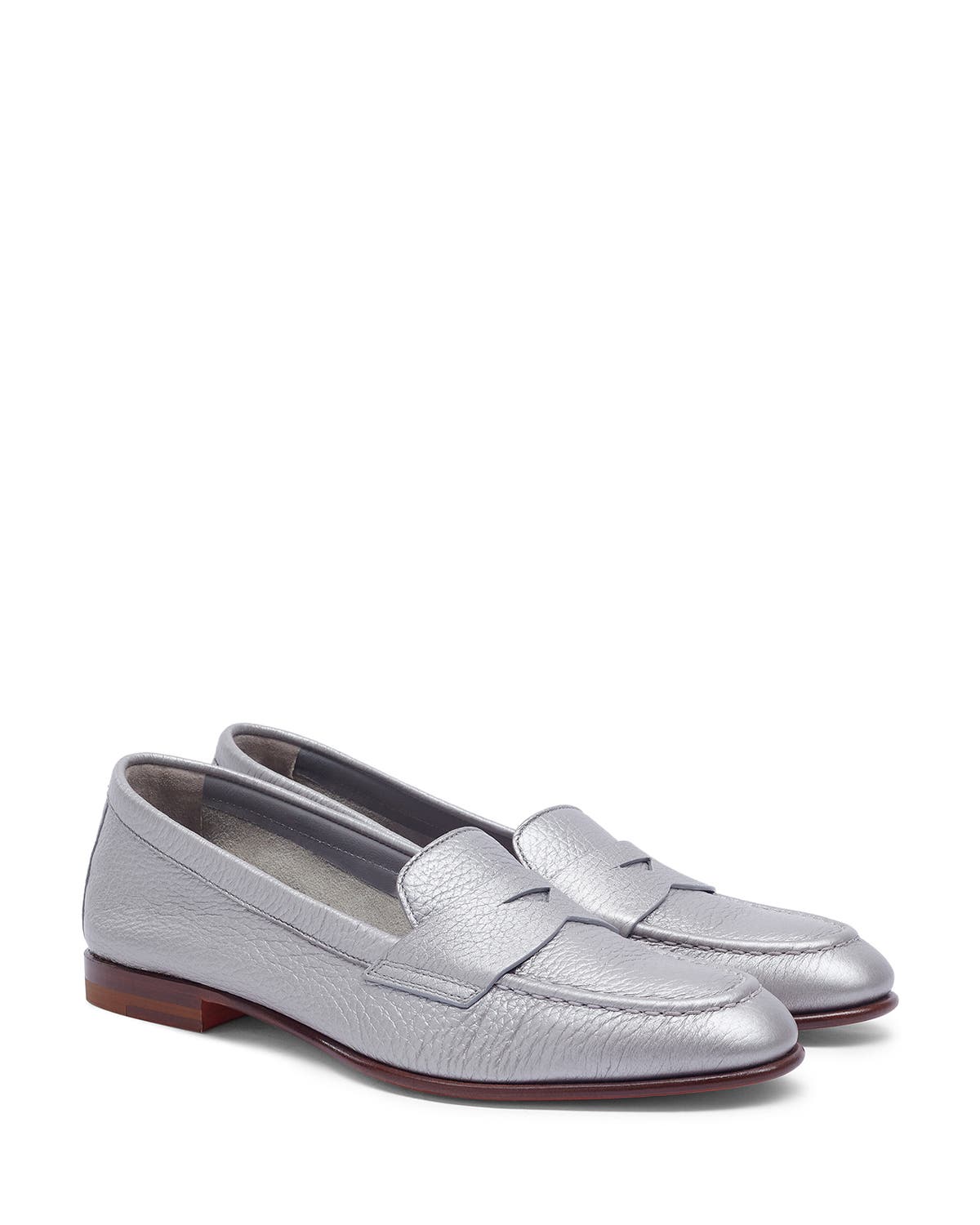 Santoni Women's Tumbled Leather Penny Loafer, Alternate, color, Silver