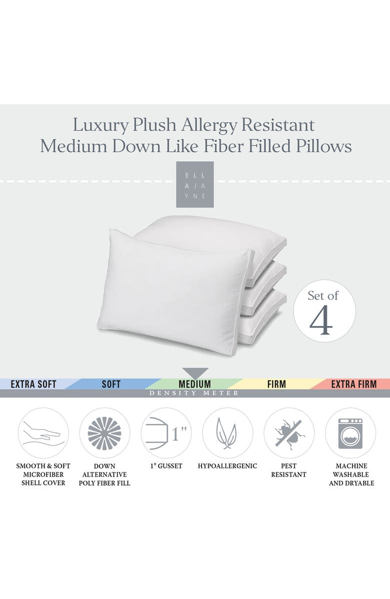 ELLA JAYNE HOME Gusseted Medium Density Plush Down Alternative Pillow, for All Sleep Positions, Set of 4, Alternate, color, White