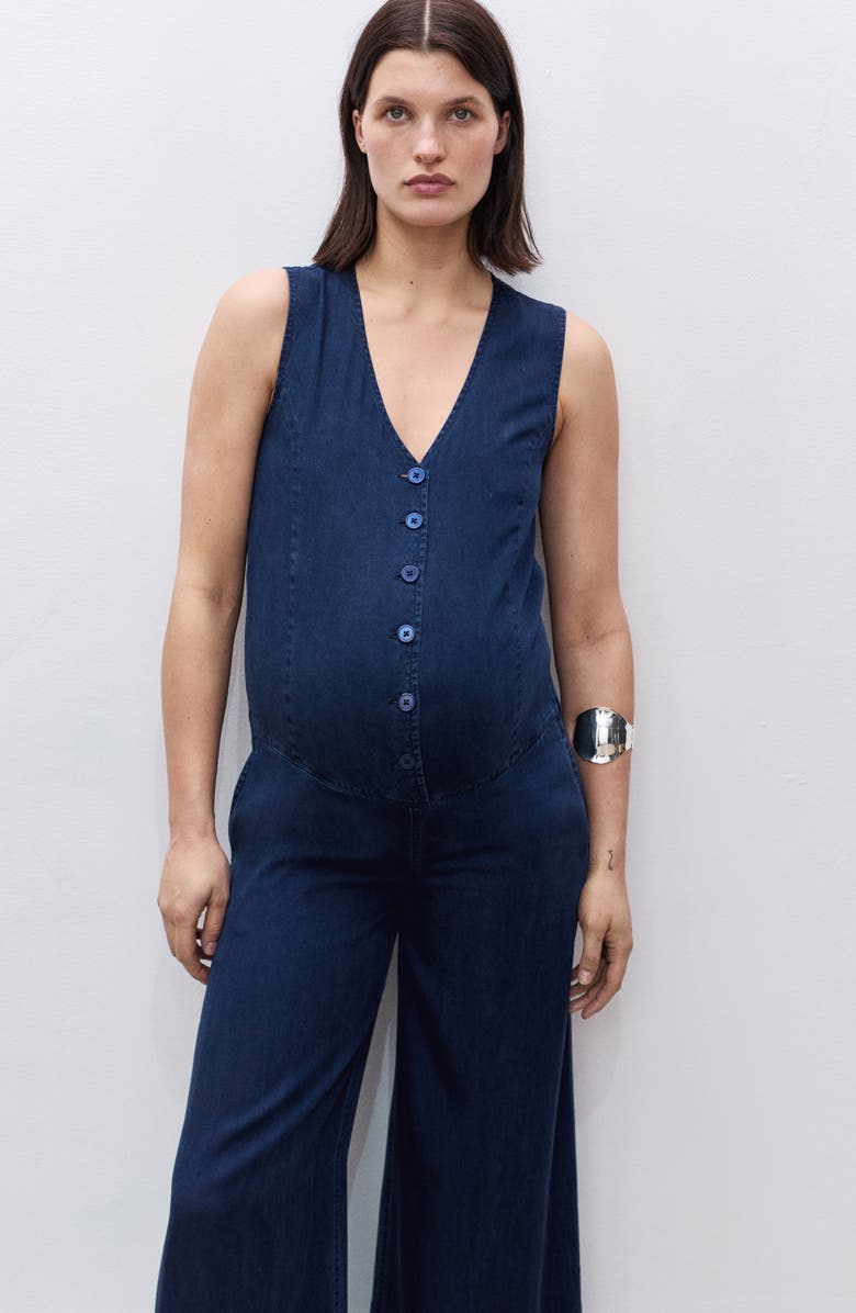 MANGO Chambray Maternity Jumpsuit, Alternate, color, Dark Blue