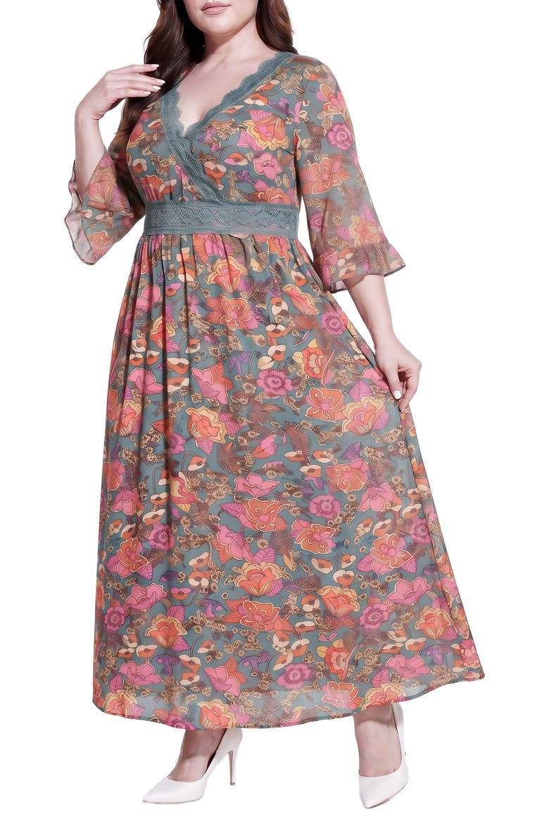 Lace Detail Maxi Dress, Alternate, color, PINK FLORA
