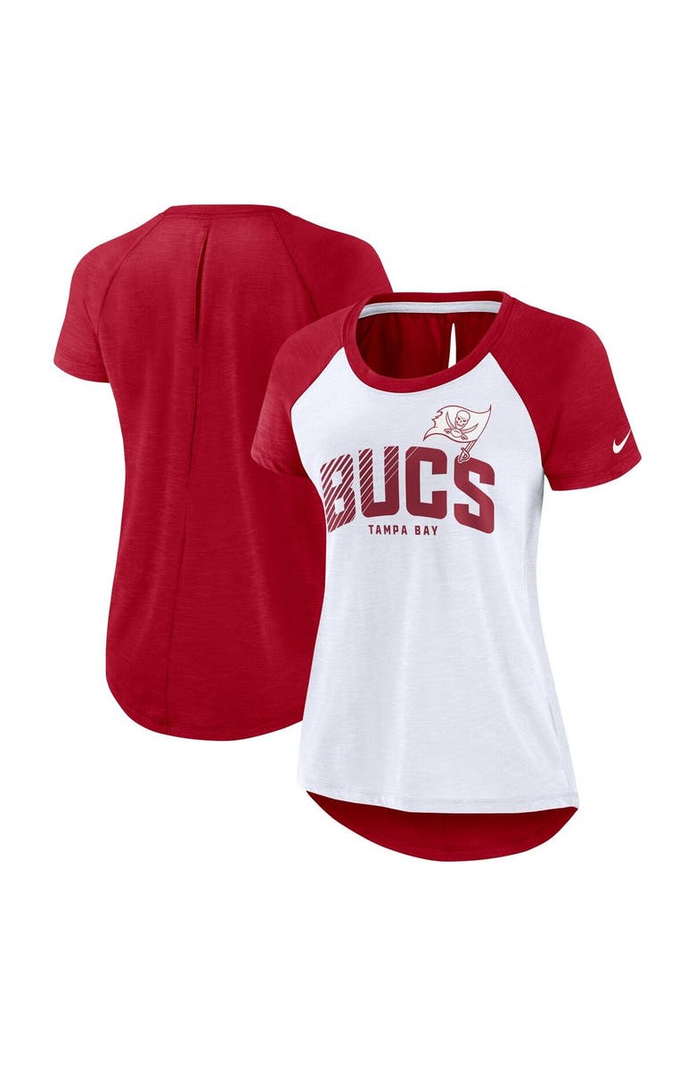 Nike Women's Nike White/Heather Scarlet Tampa Bay Buccaneers Back Slit Lightweight Fashion T-Shirt, Main, color,