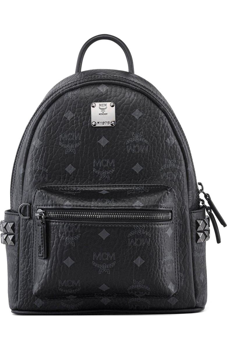 MCM Stark Side Studs Backpack in Visetos, Alternate, color, Black