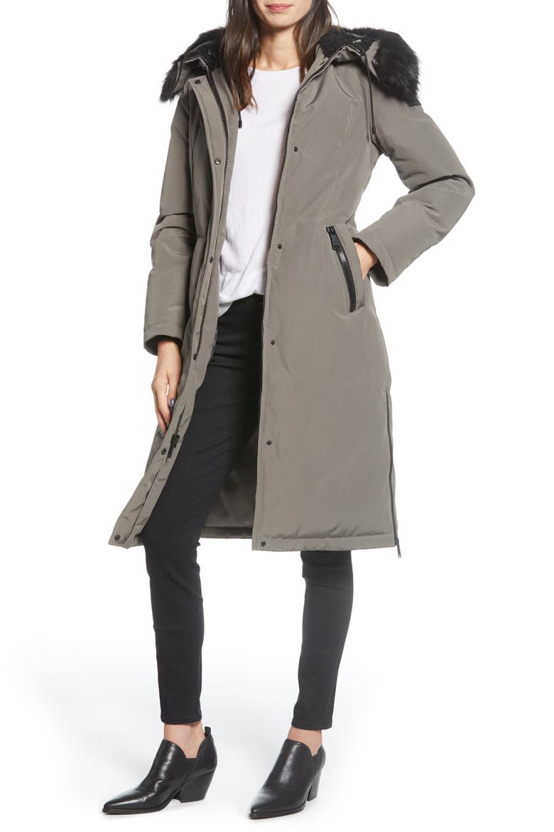 Water Resistant Long Parka with Faux Fur Trim, Main, color, LIGHT GREY