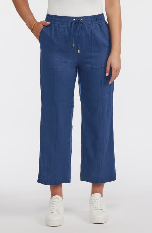 Ellen Tracy Wide Leg Linen Blend Drawstring Crop Pants In Azure