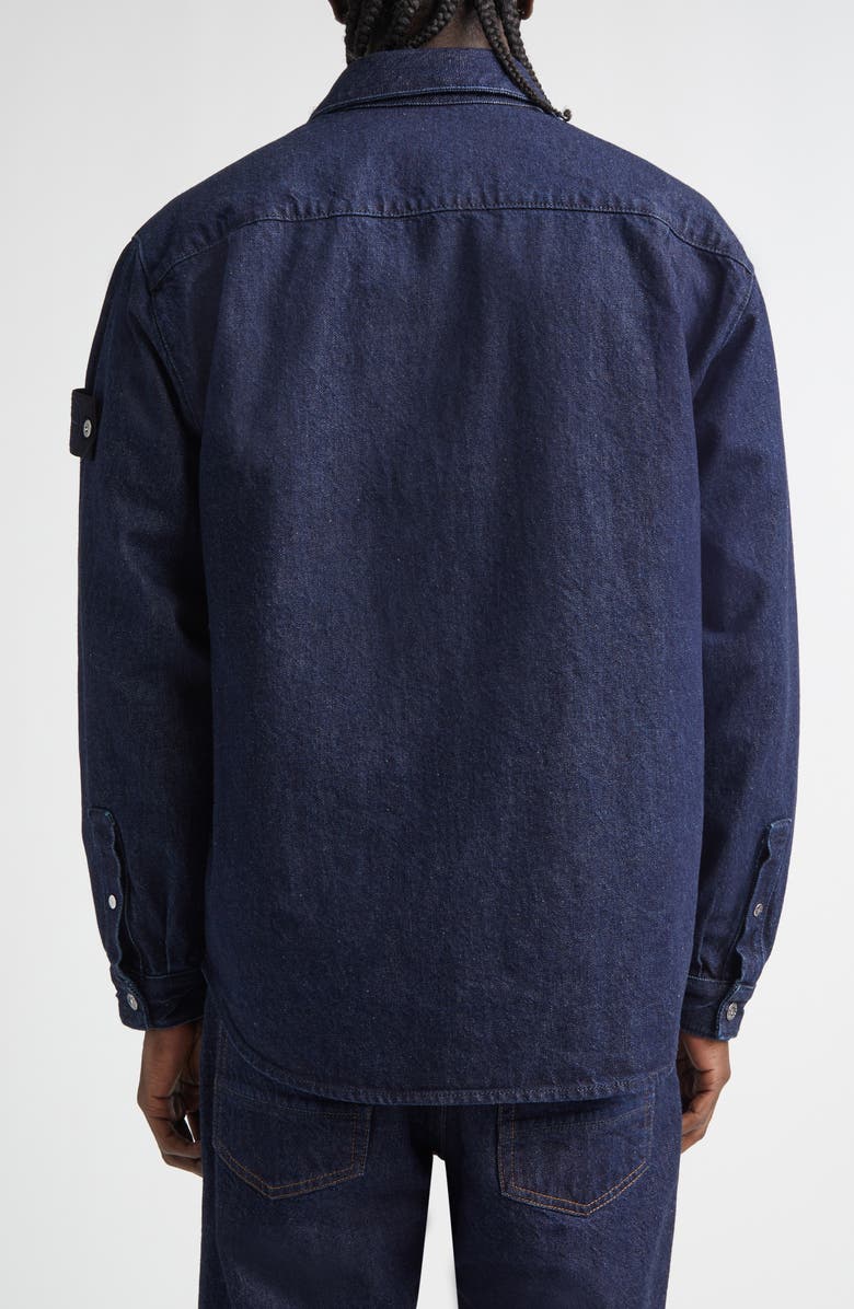 Stone Island Compass Logo Patch Denim Snap-Up Overshirt, Alternate, color, Vj201 Indigo Denim-Rinsed