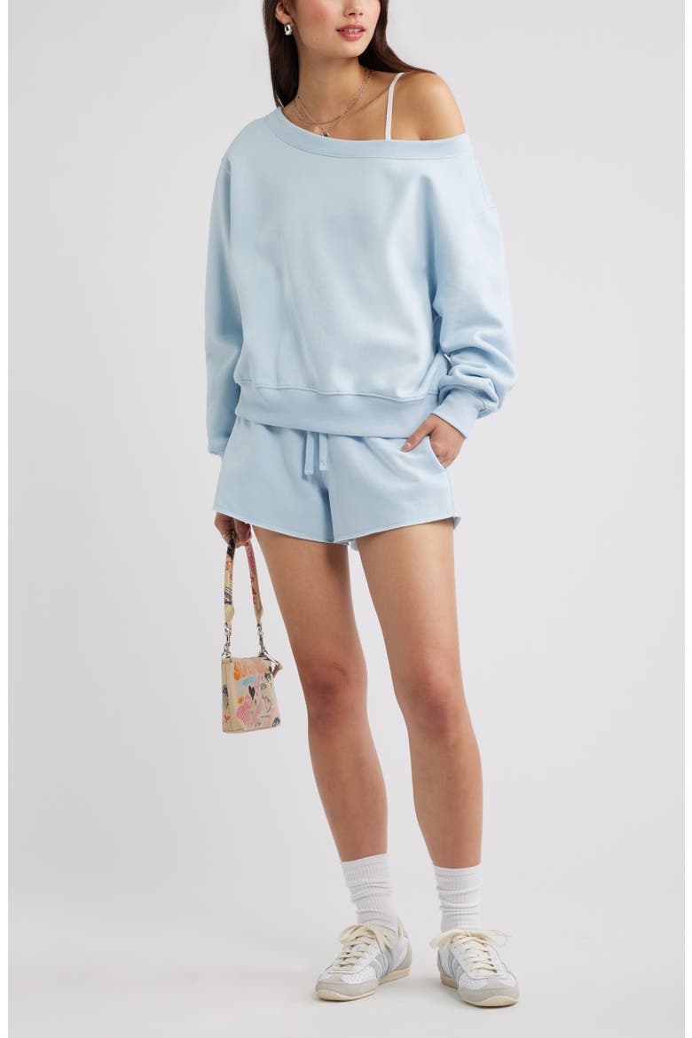 Off the Shoulder Fleece Sweatshirt, Main, color, BLUE SKYRIDE