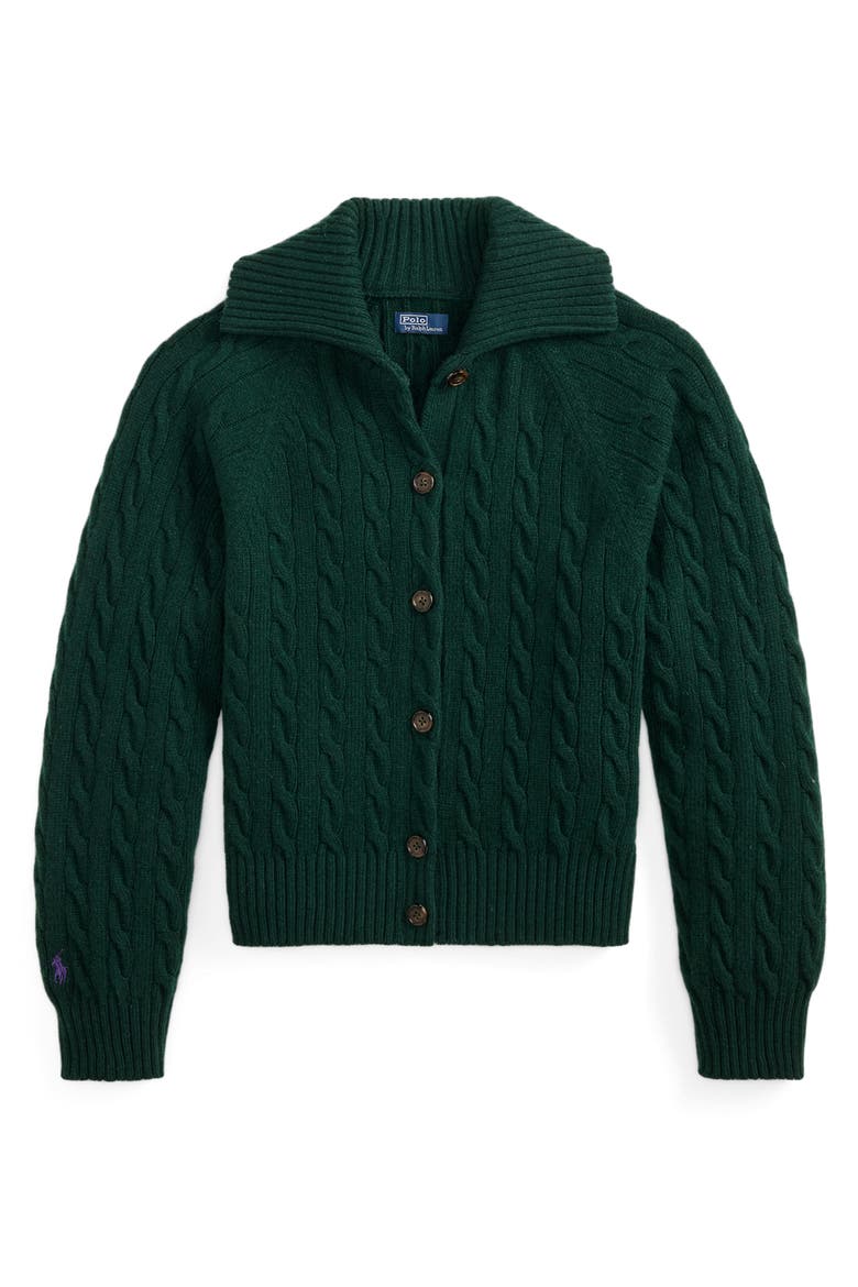 Cable Knit Wool & Cashmere Cardigan, Alternate, color, GREEN