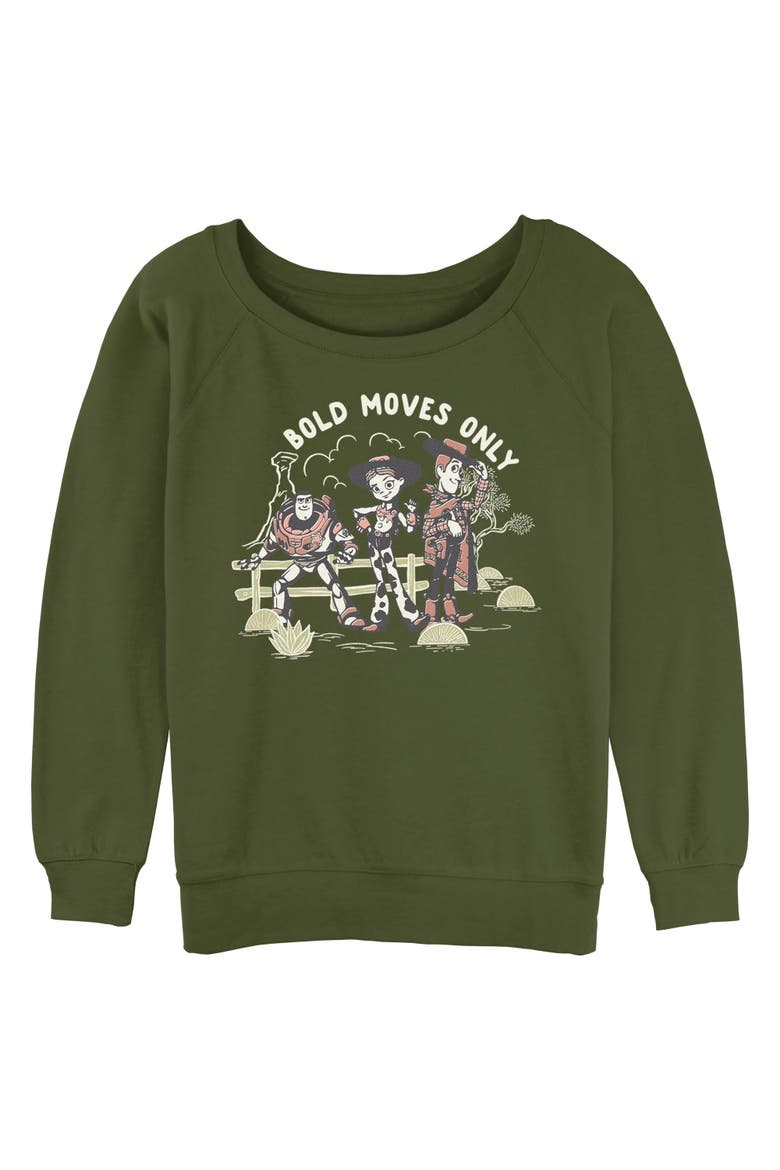 Junior's Toy Story 5 Bold Moves Only  Sweatshirt, Main, color, Olive