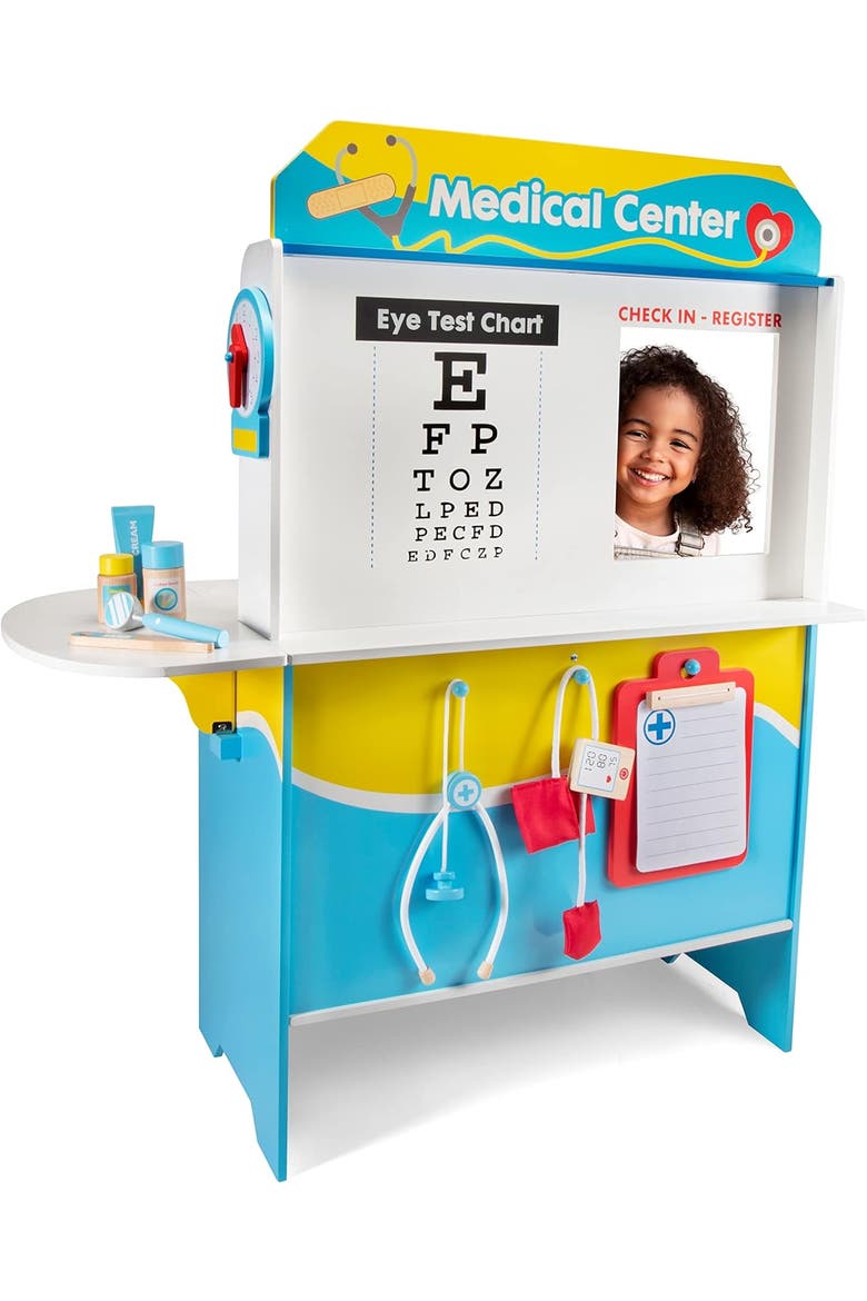 Get Well Doctor Wooden Activity Center- Kids Pretend Play Medical Playset w 16 Fun Accessories, Alternate, color, White