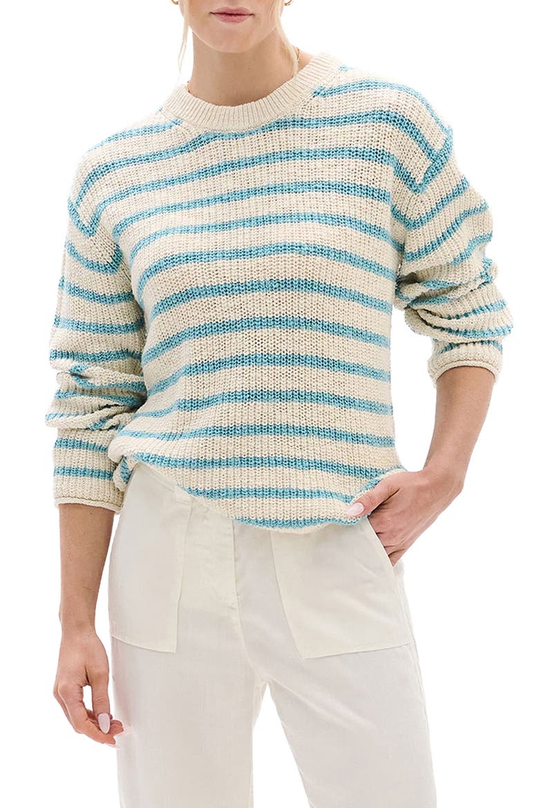 Stripe Crewneck Cotton Sweater, Main, color, WHISPER WHITE