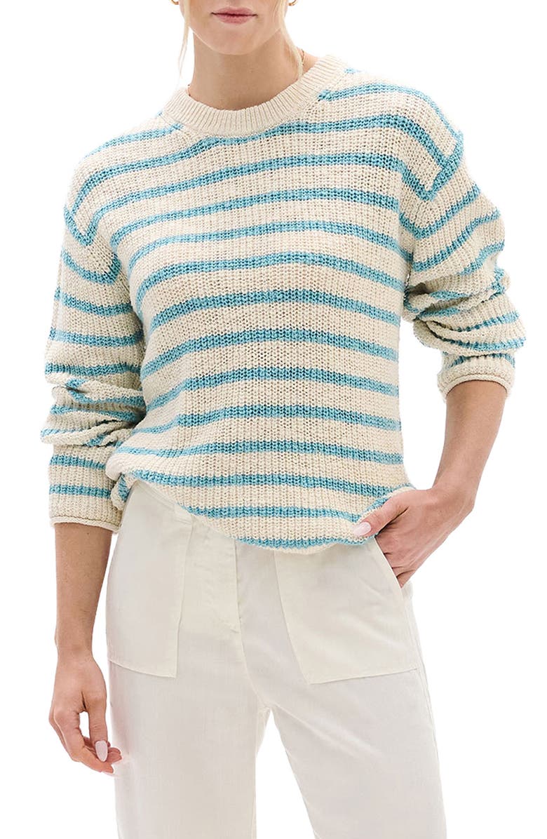 Hatley Stripe Crewneck Cotton Sweater, Main, color, Whisper White