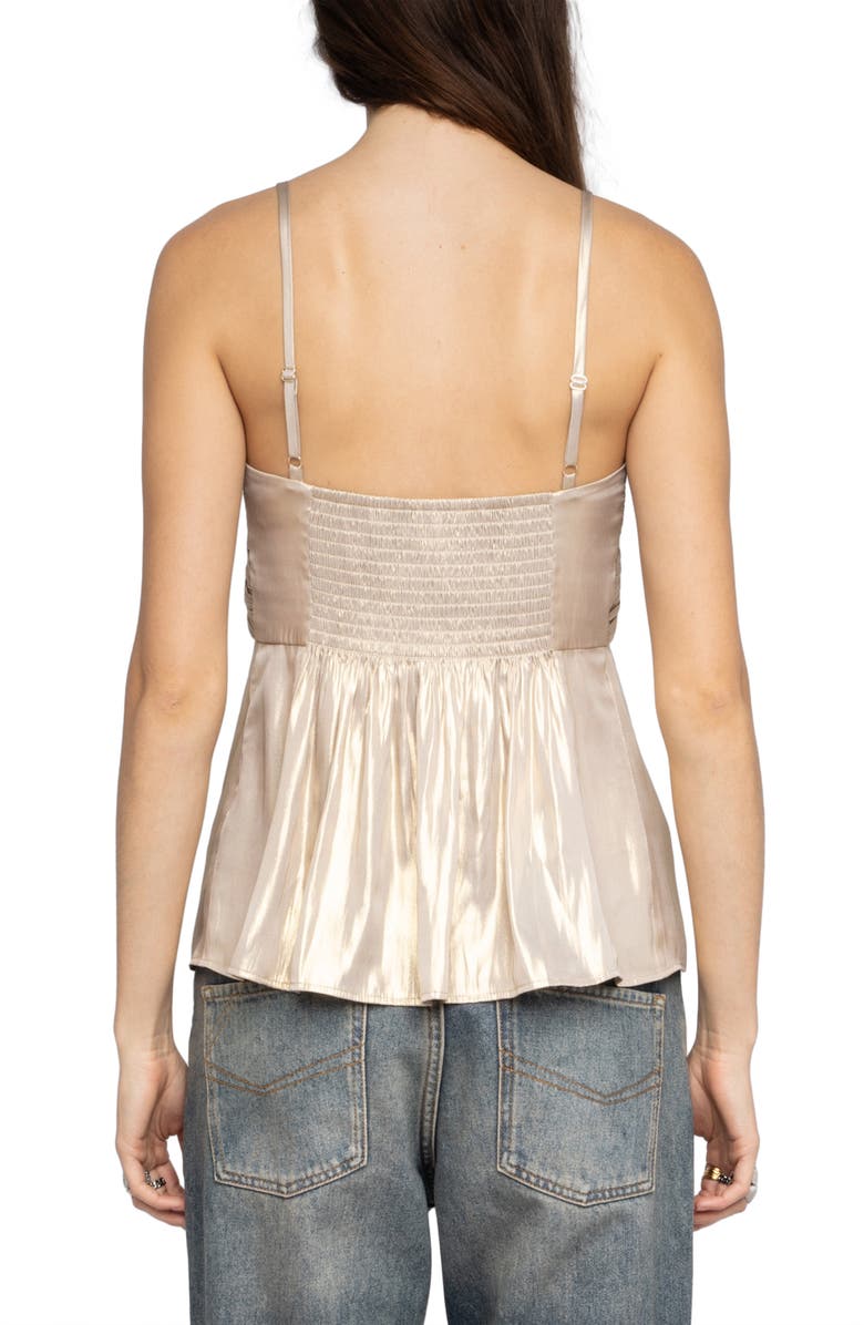 Zadig & Voltaire Cippie Pleated Metallic Satin Camisole, Alternate, color, Gold