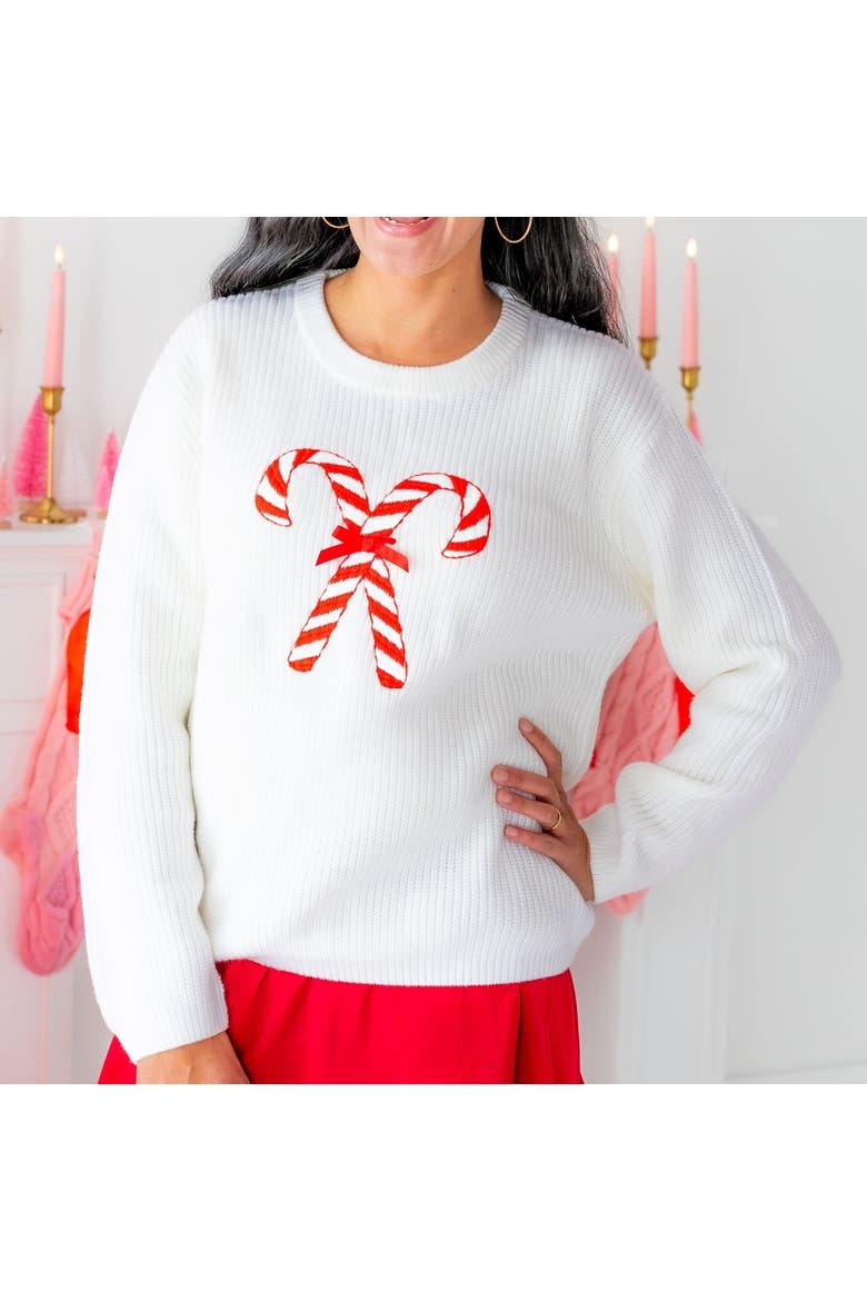 Candy Cane Christmas Women's Sweater, Alternate, color, Ivory