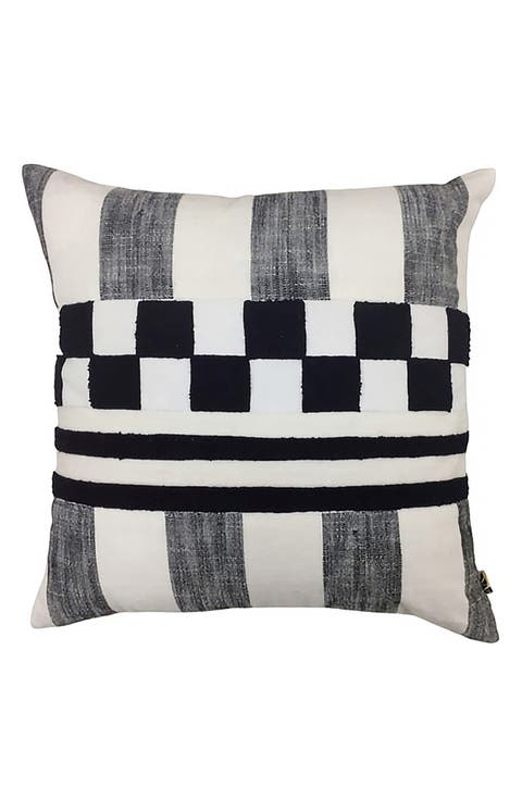 Black Checks & Stripes Cotton Throw Pillow