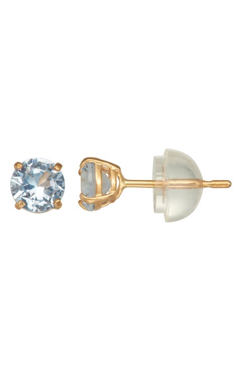 Kids' 14K Gold Round Cut Stone Stud Earrings