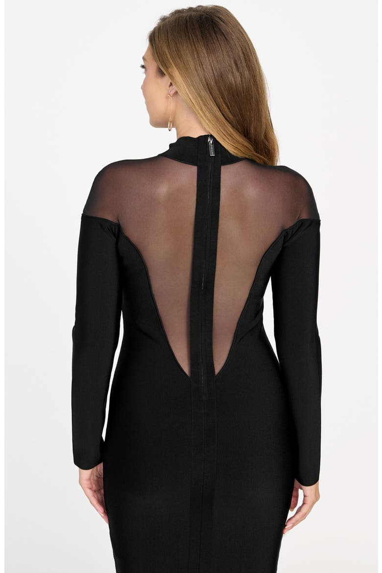 Diana Illusion Lace Detail Long Sleeve Body-Con Minidress, Alternate, color, BLACK