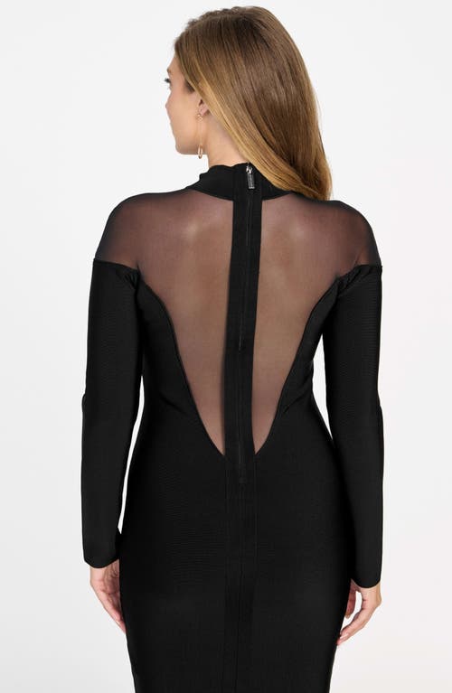 Marciano Diana Illusion Lace Detail Long Sleeve Body-con Minidress In Black