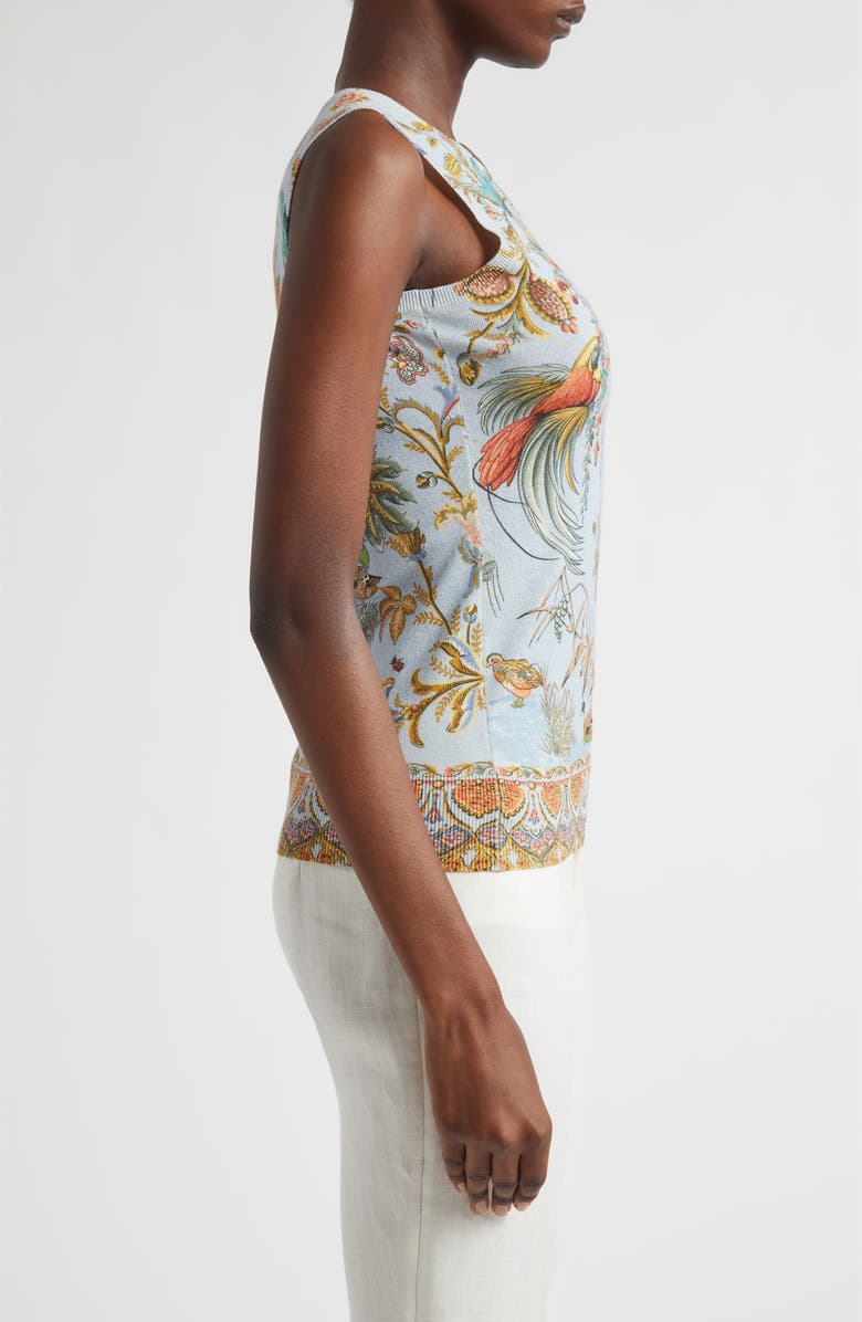 Etro Flora & Fauna Silk & Cashmere Sweater Tank, Alternate, color, Multicolour On Pale Blue Base