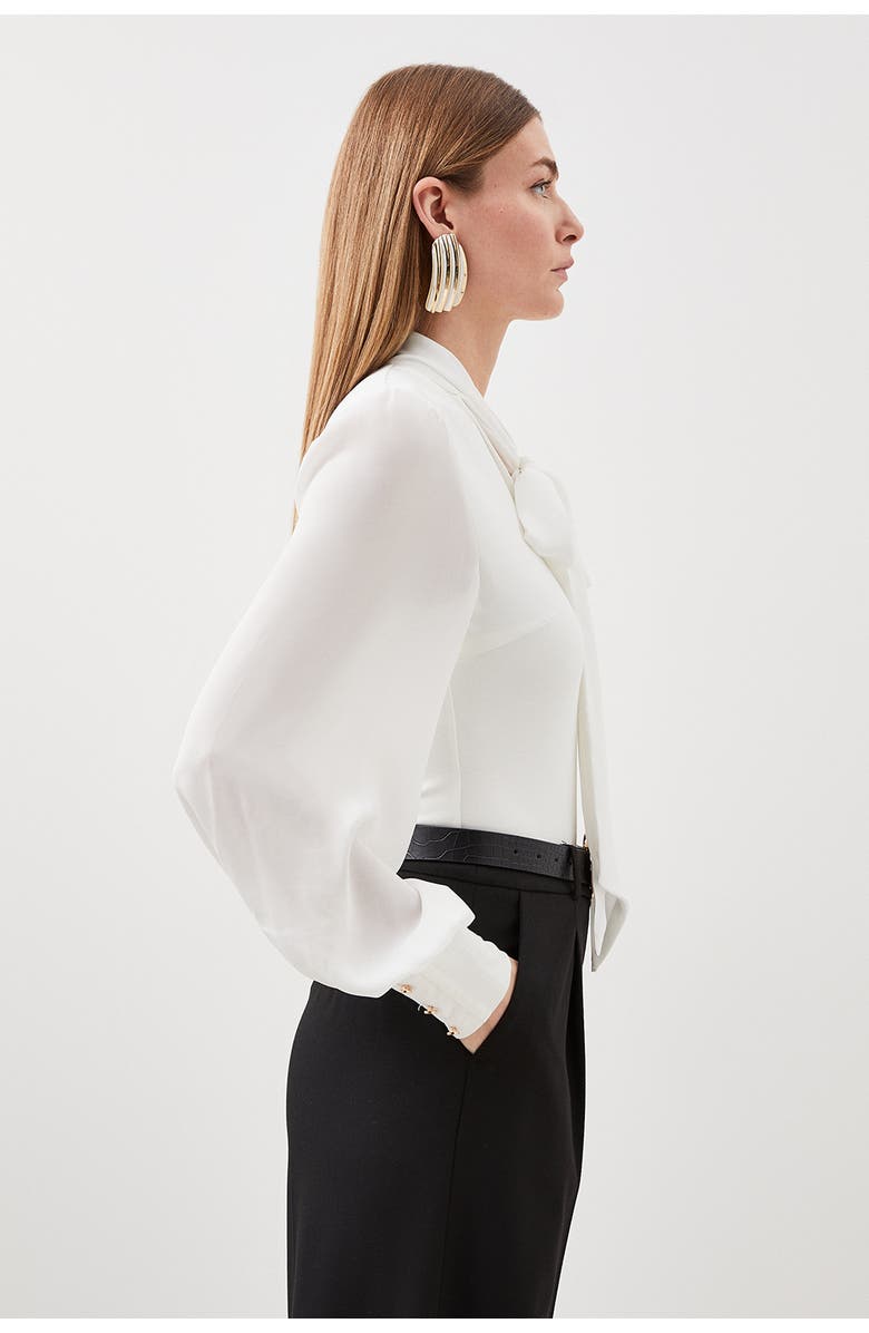 Karen Millen Tie Neck Long Sleeve Bodysuit, Alternate, color, Ivory