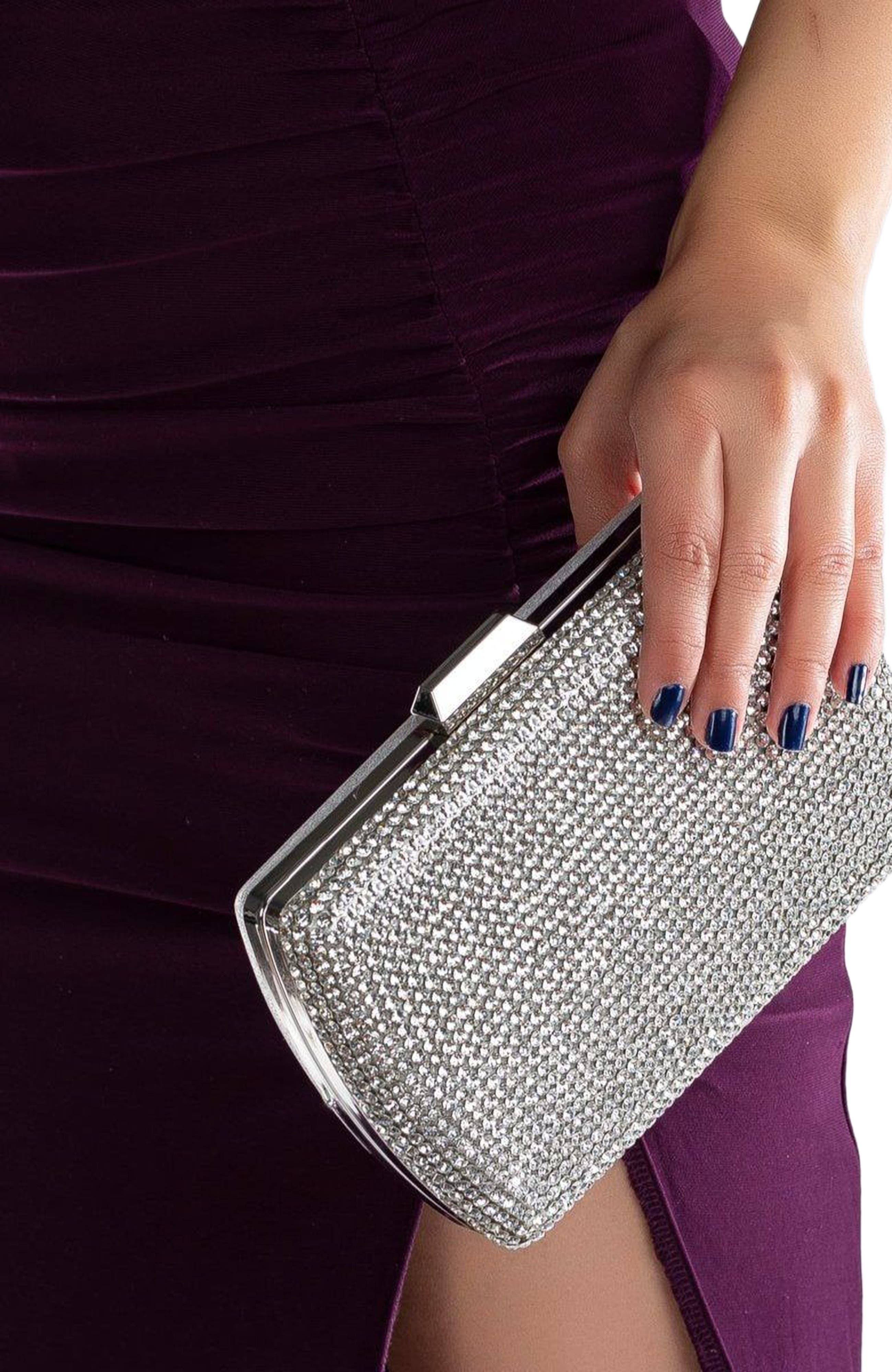 Forever & Always Shoes Francisca Clutch Evening Purse, Alternate, color, Grey Glitter