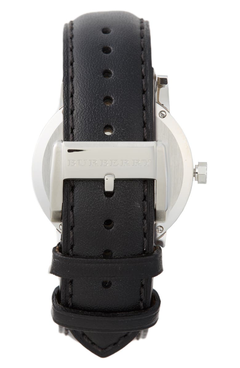 Burberry Check Stamped Round Dial Watch, 38mm, Alternate, color,