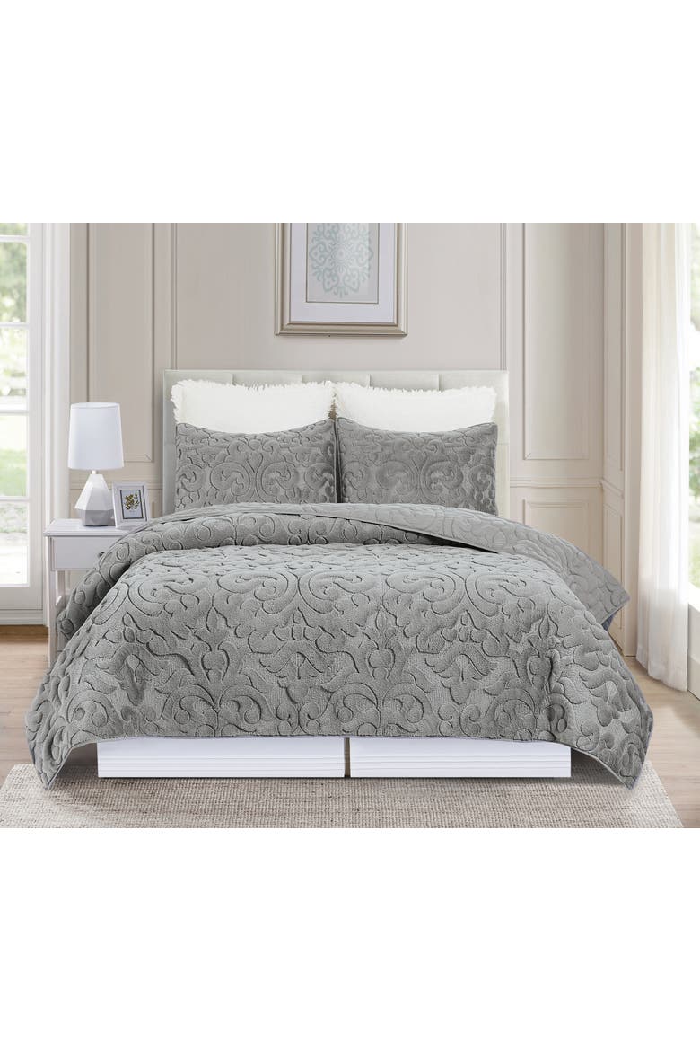 Cornelia Cotton Quilt Set  - Reversible and Machine Washable, Alternate, color, Grey