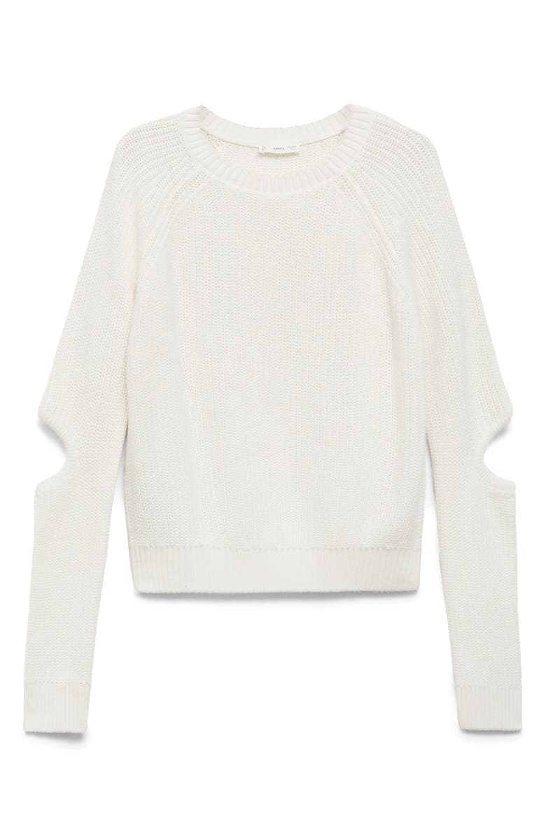 MANGO TEEN Cutout Cotton Sweater, Alternate, color, White