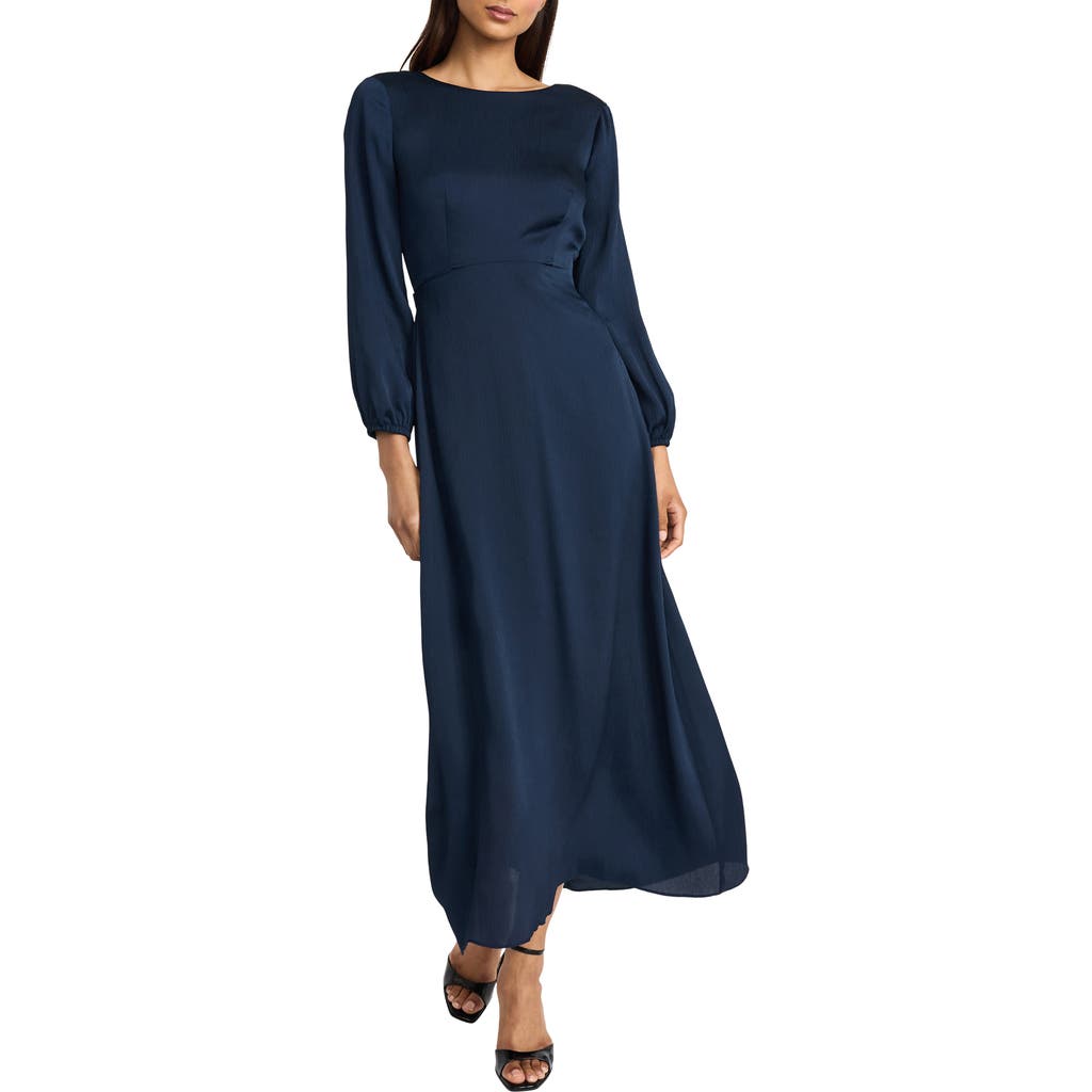 Donna Morgan For Maggy Long Sleeve Tie Back Maxi Dress In Navy Blazer