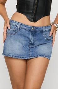 Princess Polly Symphony Studded Low Rise Denim Miniskort