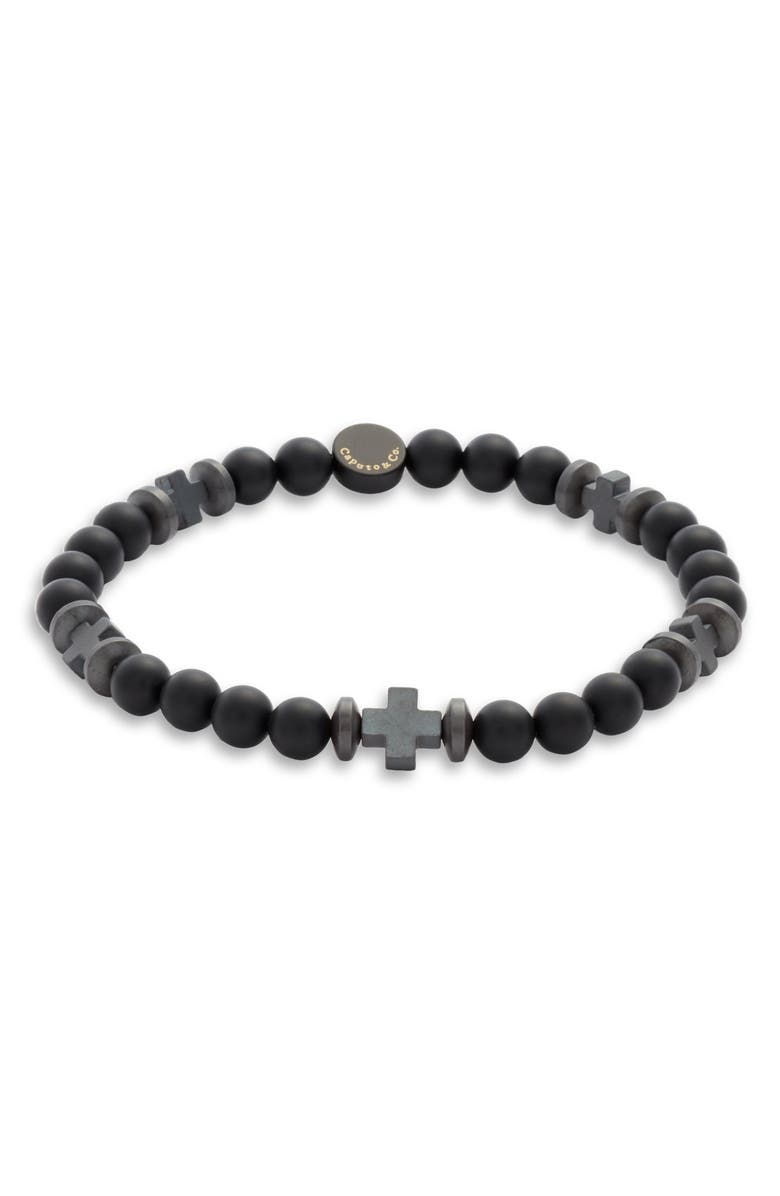 Caputo & Co. Men's Hematite & Onyx Cross Bracelet, Main, color,