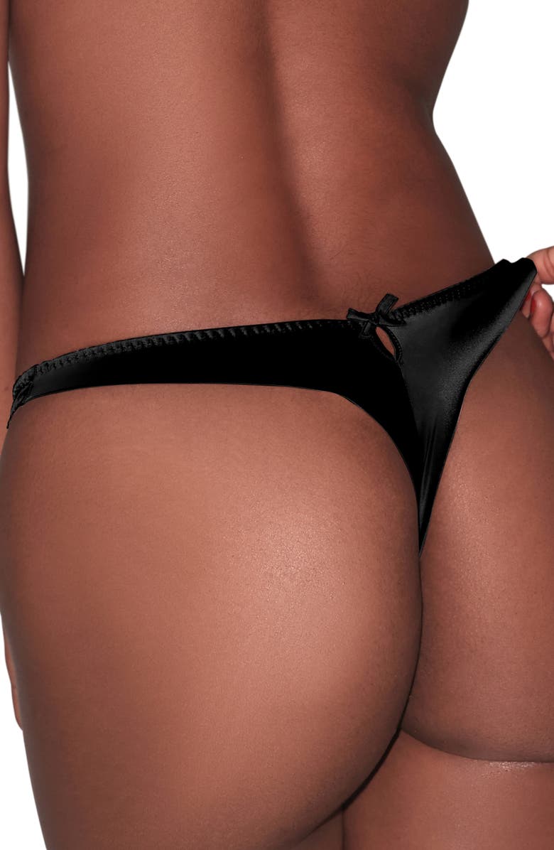 Fleur Du Mal Luxe Silk Blend Thong, Alternate, color, Black