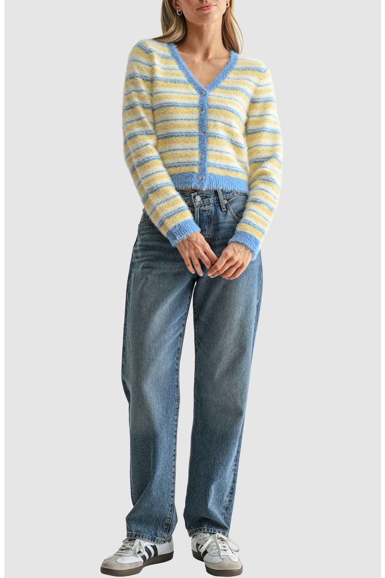 Fluffy Striped Cardigan, Alternate, color, YELLOW BLUE STRIPE