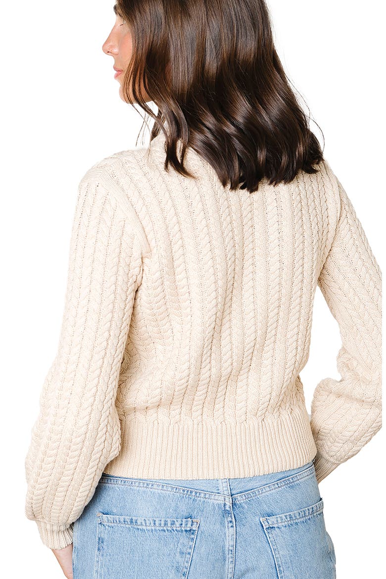Organic Peasant Sleeve Cable Sweater, Alternate, color, Oatmeal Heather