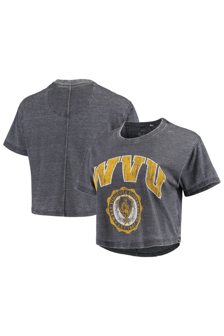 Women's Pressbox Navy West Virginia Mountaineers Edith Vintage Burnout Crop T-Shirt, Main, color, Navy