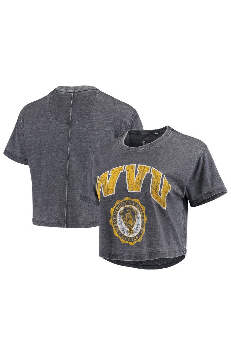 PRESSBOX Women's Pressbox Navy West Virginia Mountaineers Edith Vintage Burnout Crop T-Shirt, Main, color, Navy