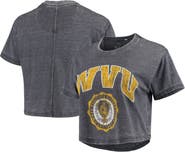 PRESSBOX Women's Pressbox Navy West Virginia Mountaineers Edith Vintage Burnout Crop T-Shirt