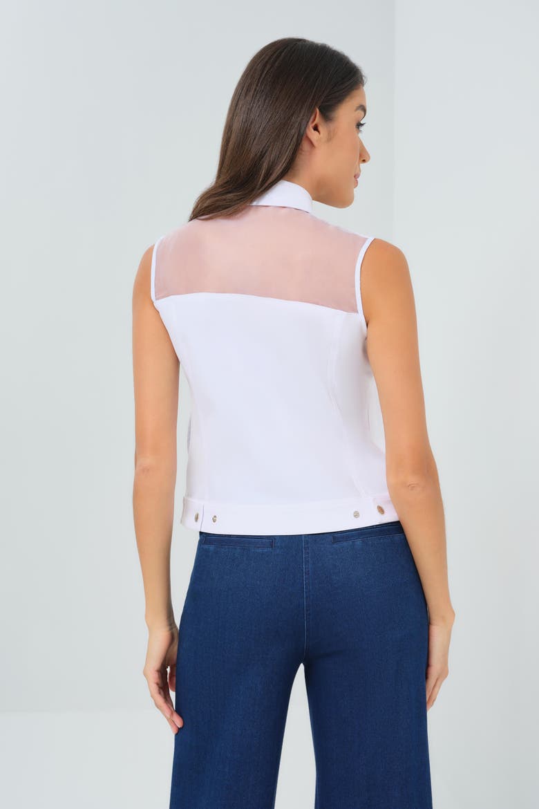Lenox Organza & Performance Twill Sleeveless Trucker Vest, Alternate, color, White