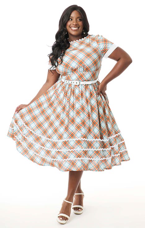 Plus Size Boatneck Ricrac Swing Dress