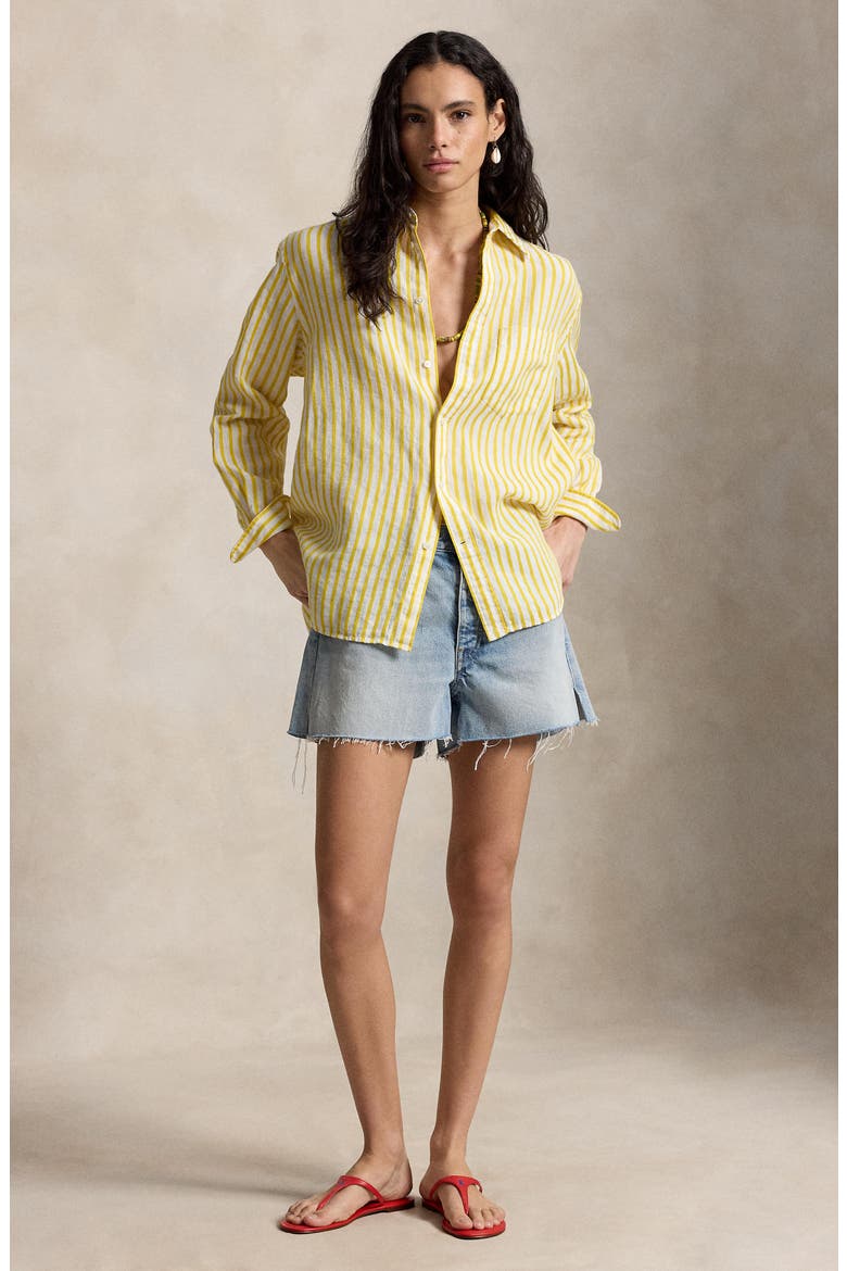 Oversize Button-Up Stripe Shirt, Alternate, color, WHITE-YELLOW