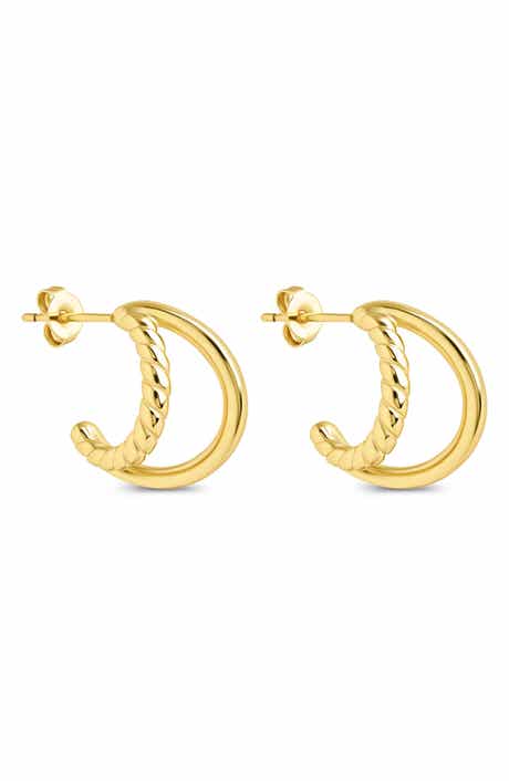 Sterling Forever Arcadia Double Row Huggie Hoop Earrings