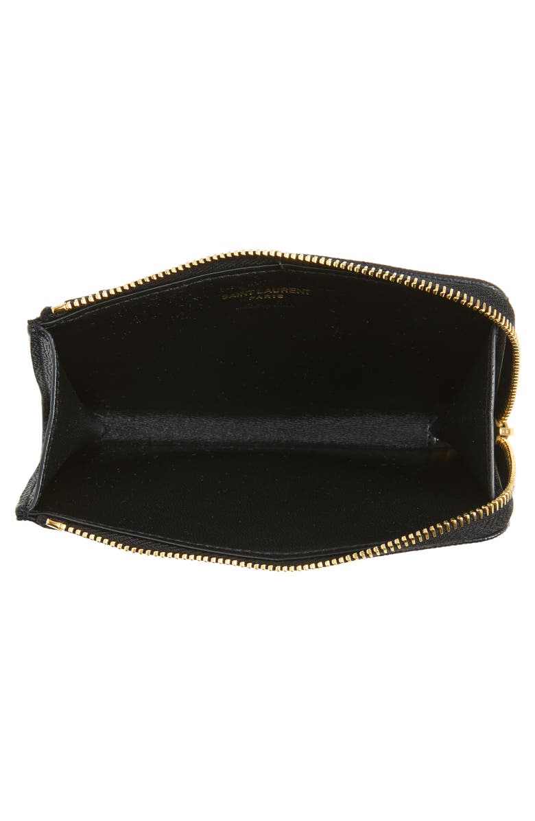Saint Laurent Cassandre Bijou Matelassé Grain de Poudre Leather Zip Card Case, Alternate, color, Black