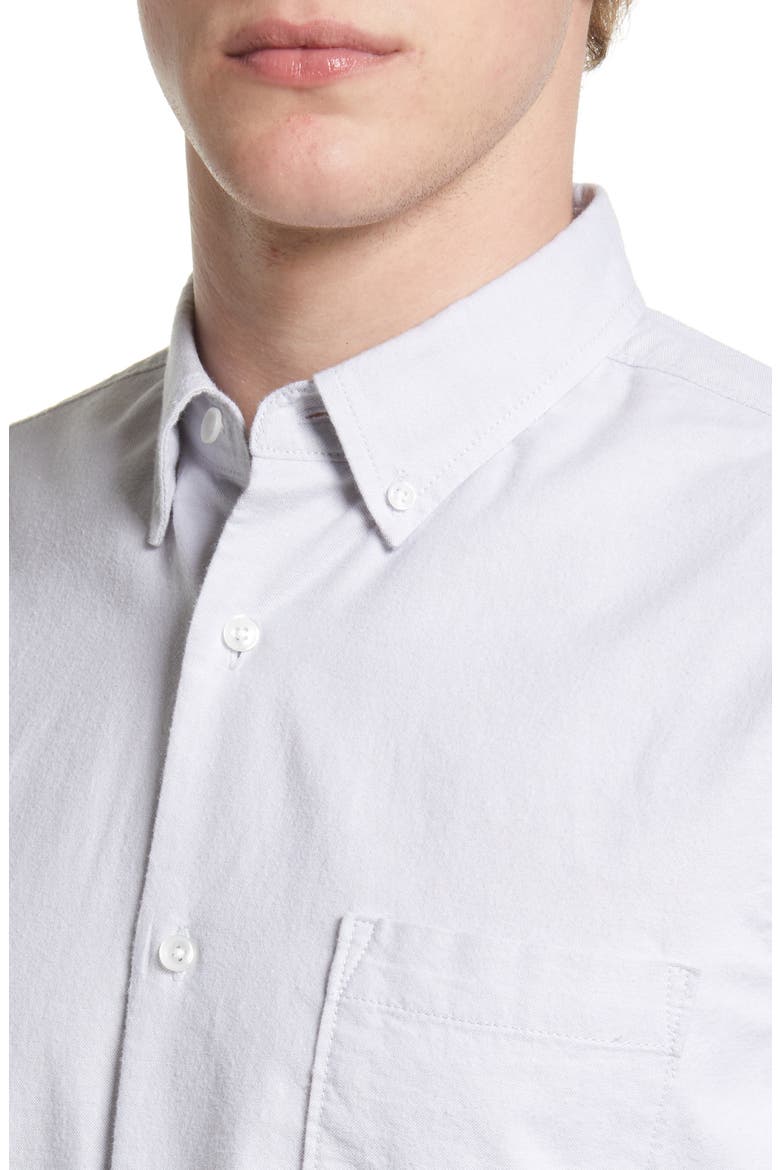 Trim Fit Stripe Stretch Cotton Oxford Button-Up Shirt, Alternate, color, GREY SILK- WHITE STRIPE