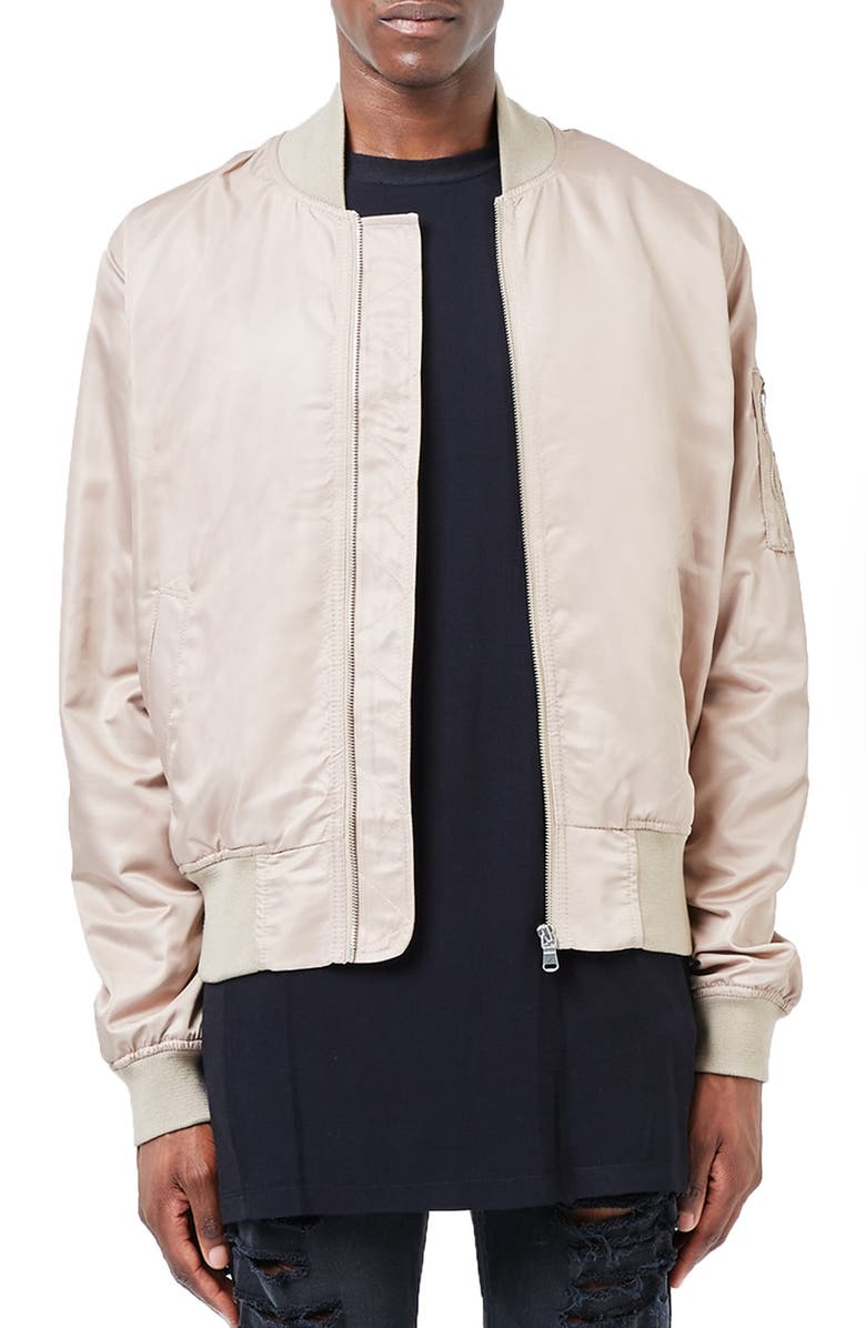 Topman AAA Collection Ruched Back Bomber Jacket, Main, color, 