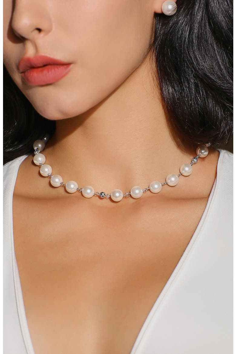 Leopard Pearl Collar Necklace, Alternate, color, White