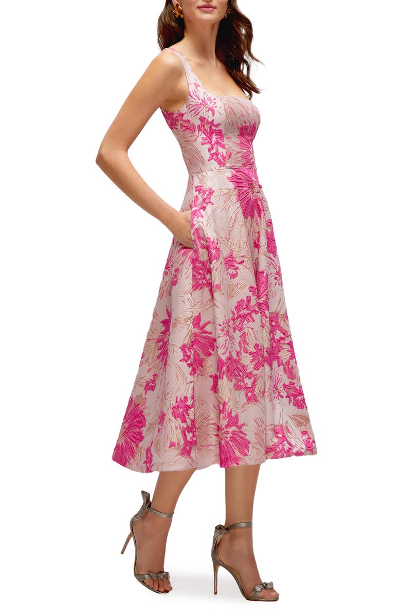 Floral Jacquard Sleeveless Fit & Flare Midi Dress