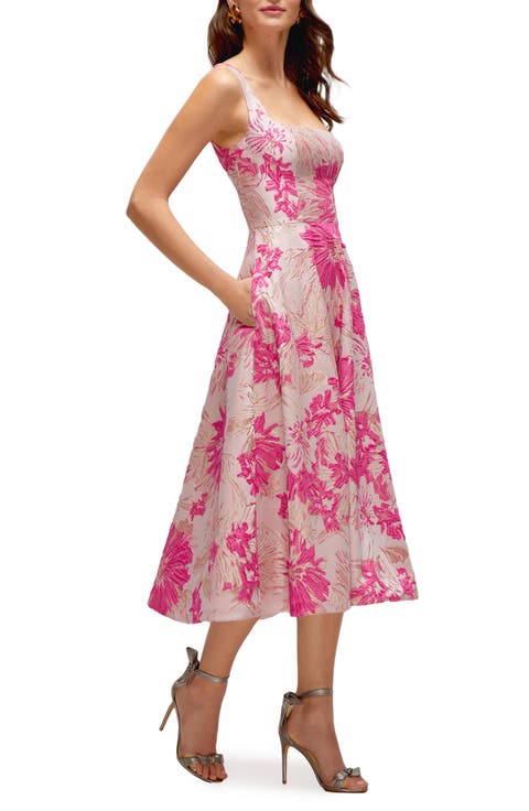 Floral Jacquard Sleeveless Fit & Flare Midi Dress