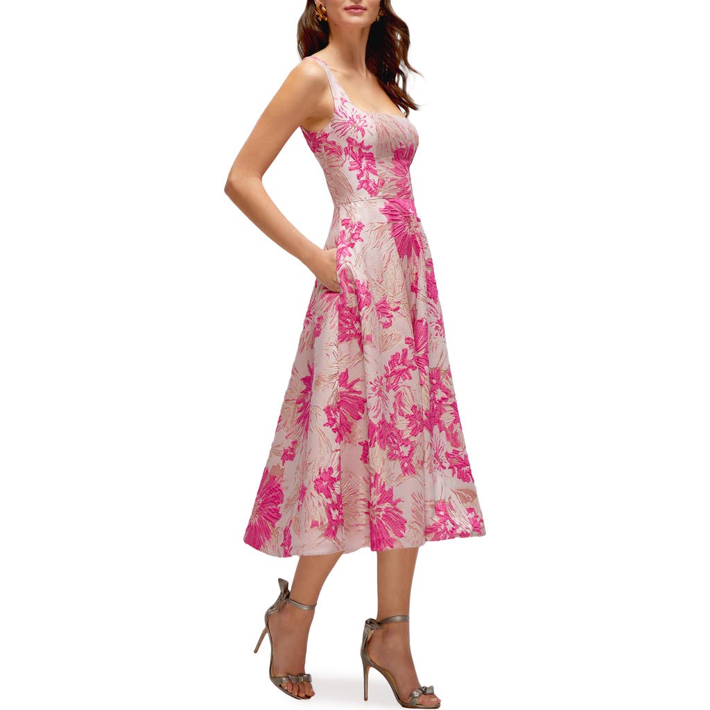 Dessy Collection Floral Jacquard Sleeveless Fit & Flare Midi Dress In Pink Multi